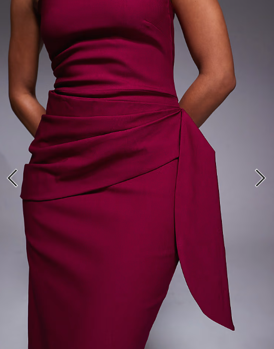 Vesper bengaline bandeau drape front detail maxi dress in berry