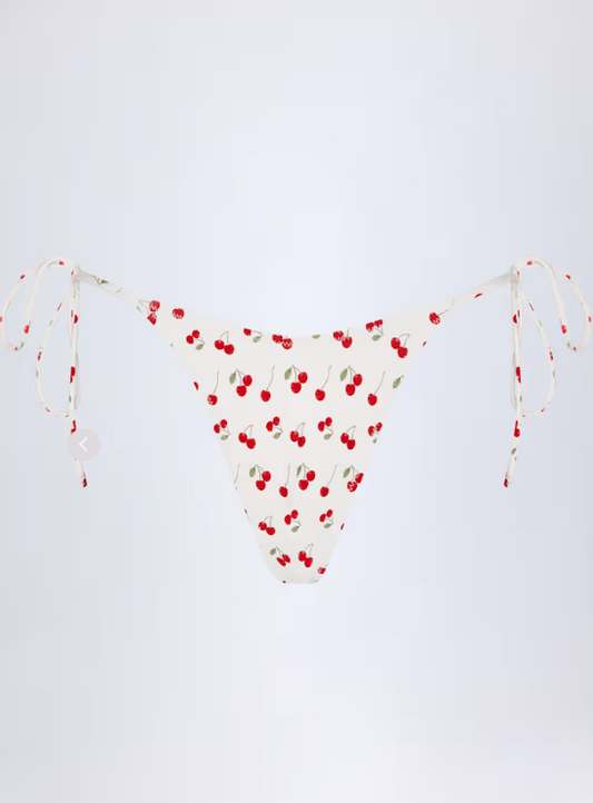 Ohpolly  - Side-Tie Cheeky Bikini Bottoms in Cherry Print
