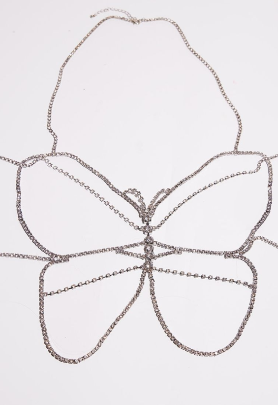 Silver Diamante Butterfly Chain Bralette