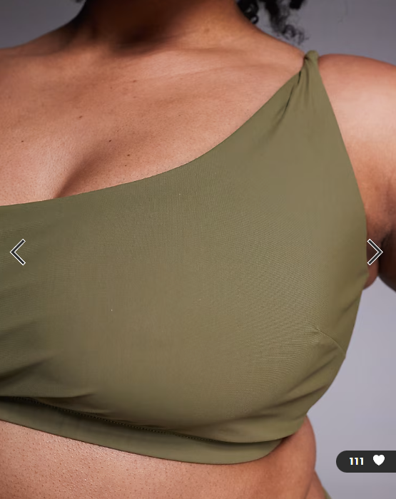 ASOS DESIGN Curve Tina Twisted paper touch one shoulder crop bikini top in khaki