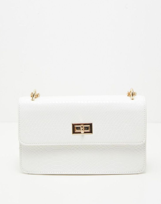 Plt - White Croc Chain Cross Body Bag
