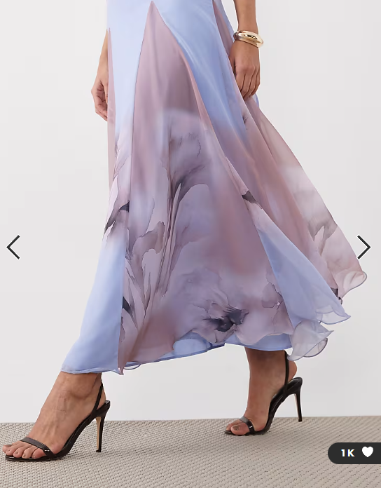 ASOS DESIGN chiffon strappy maxi dress with deep godets in lilac floral