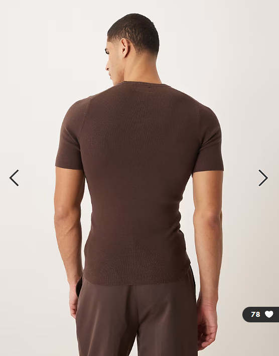 ASOS DESIGN essential muscle fit knitted rib saddle sleeve t-shirt in brown