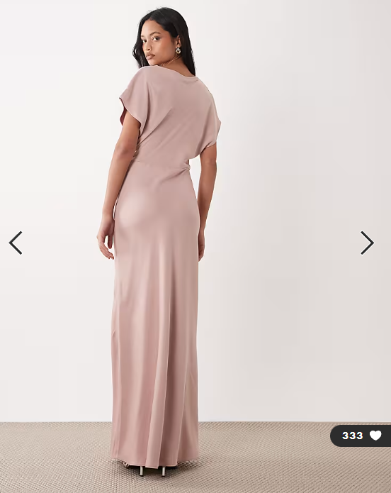 TFNC Bridesmaids satin drop shoulder bias maxi dress in dusty pink