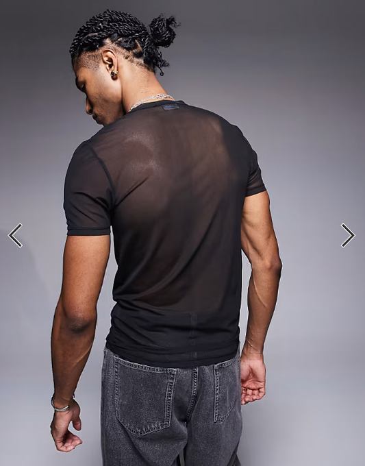 ASOS DESIGN muscle fit t-shirt in black mesh .