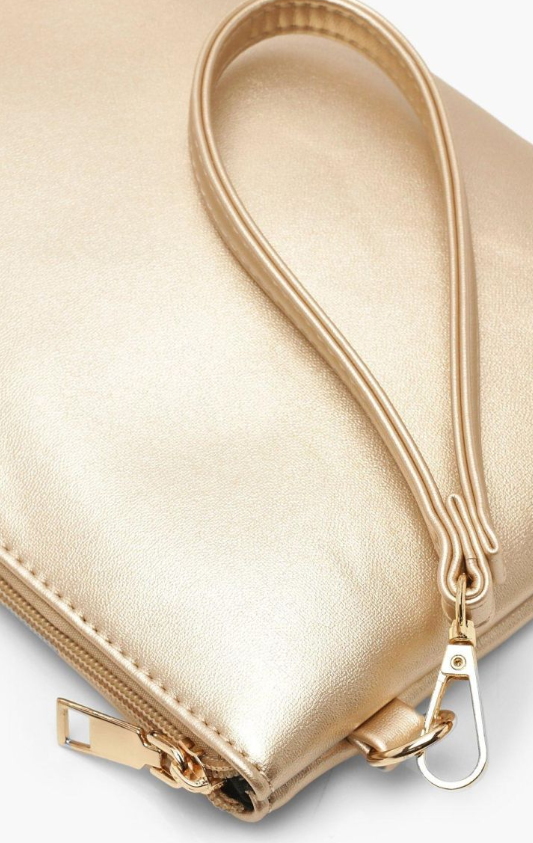 Boohoo Metallic Smooth Pu Zip Top Clutch Bag - gold