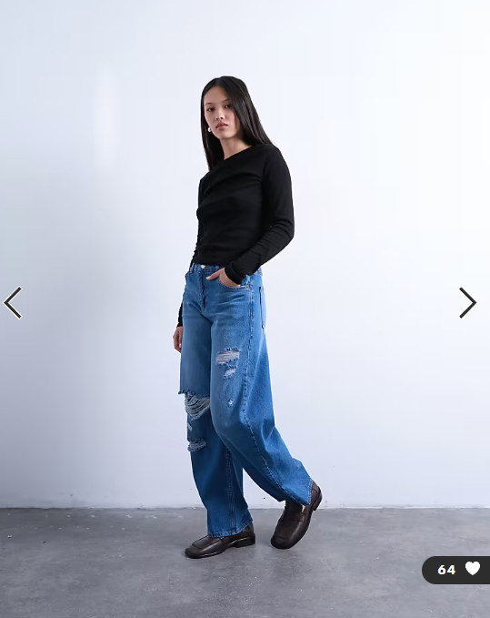 Topshop barrel jean with thigh rips in vintage blue