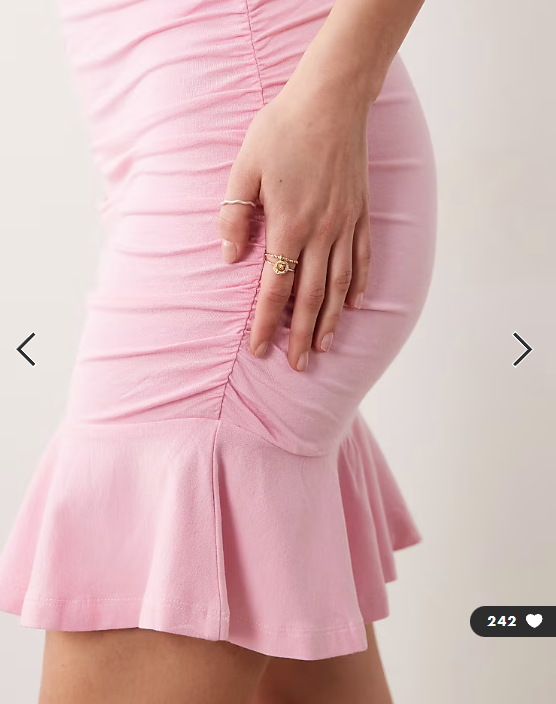 ASOS DESIGN flutter angle sleeve slash neck ruched mini dress in pastel pink