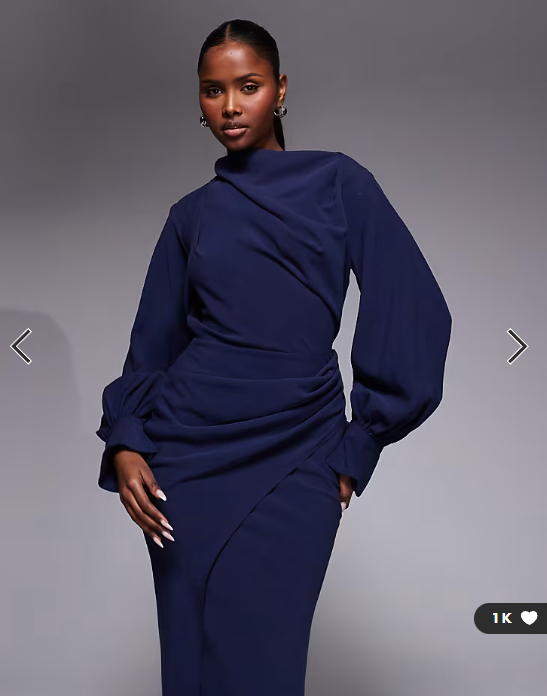 ASOS DESIGN high neck drape maxi dress with drape skirt in navy
