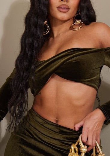 Shape Olive Velvet Sweetheart Detail Crop Top