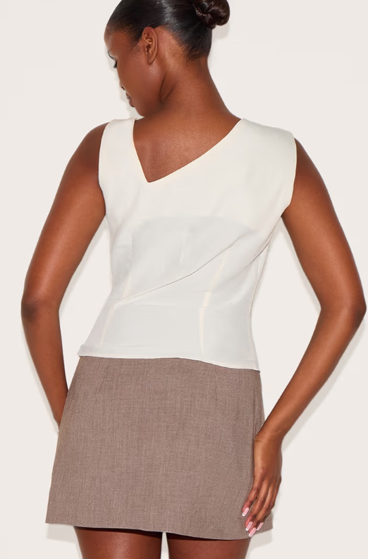 Plt - Cream Asymmetric Fitted Waistcoat