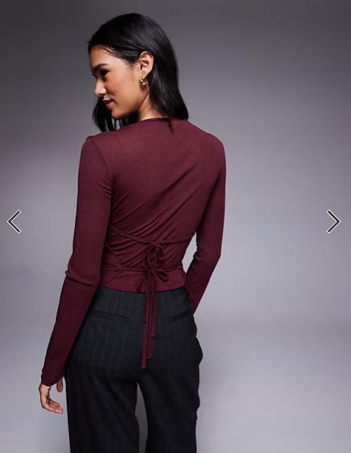 ASOS DESIGN gauzy sheer double layer top in burgundy