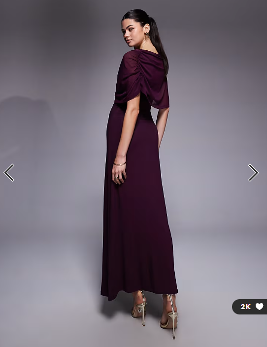 ASOS DESIGN mesh cape detail maxi dress in fig