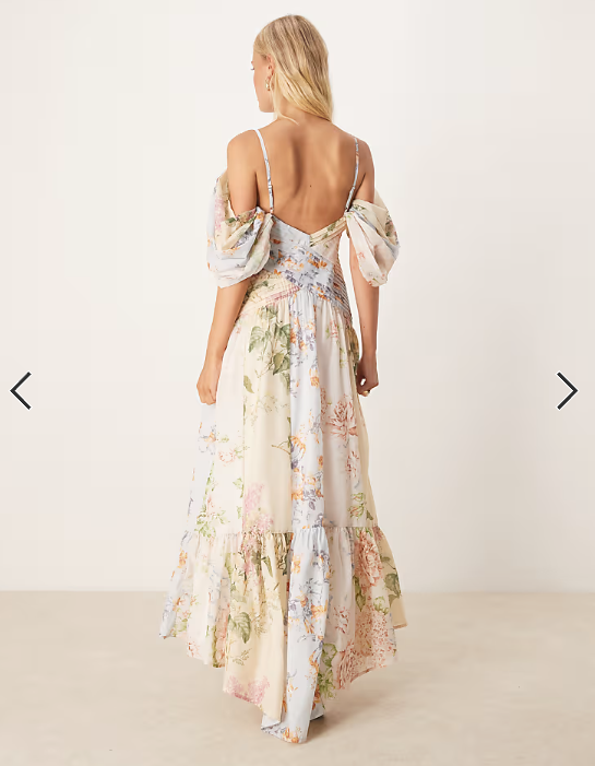 ASOS DESIGN pleat bodice maxi dress with full skirt in mixed floral print