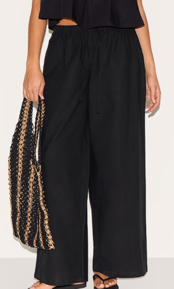 Plt - Petite Black Linen Drawstring Waist Trousers