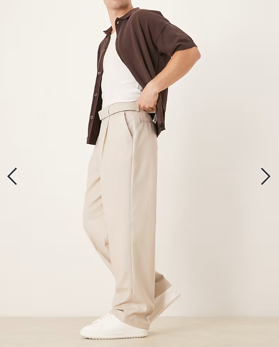 ASOS DESIGN smart wide leg belted trousers with front pleat in stone