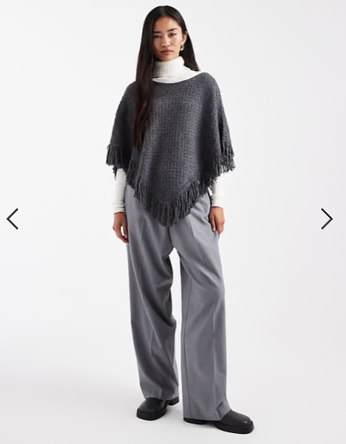 Hollister knitted fringe detail poncho in dark grey