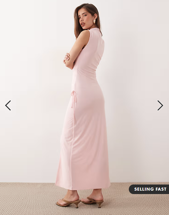 Kaiia Exclusive double layered slinky high neck tie side detail maxi dress in powder pink