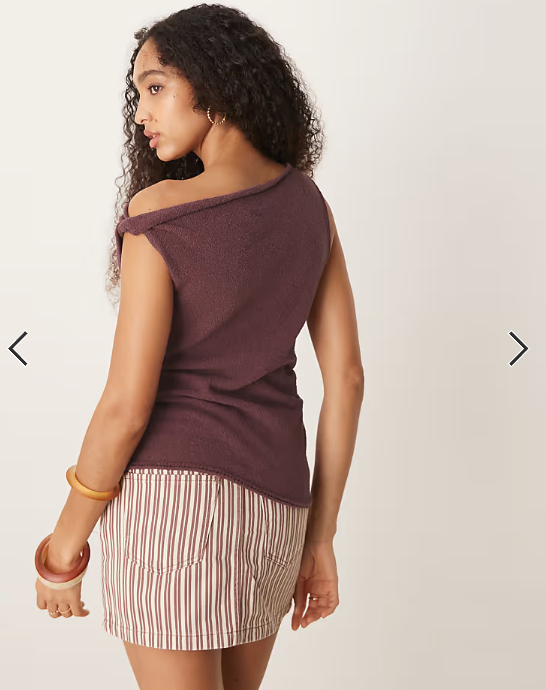 ASOS DESIGN knitted draped asymmetric slub one shoulder top in burgundy