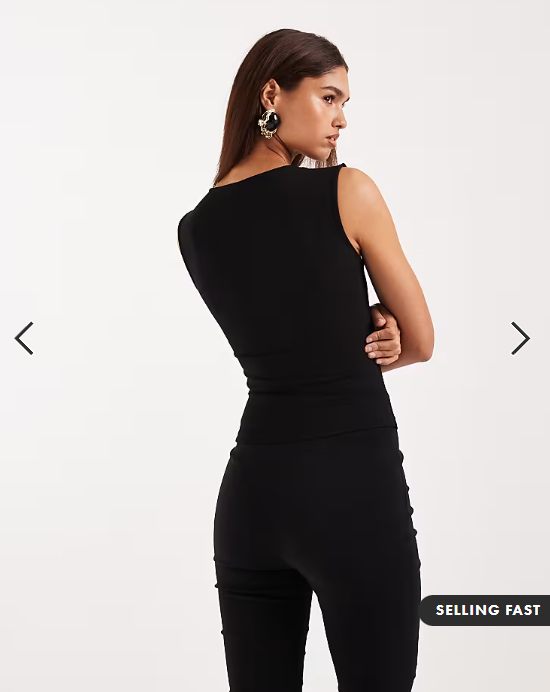 ASOS DESIGN co-ord ponte round neck top in black