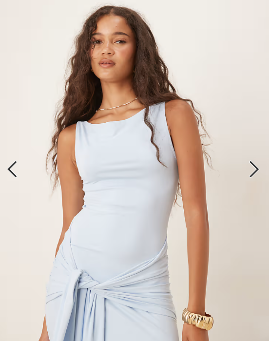 Gina Tricot soft tie front knot maxi dress in light blue