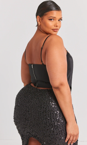 Plus Black Structured Satin Strappy Corset