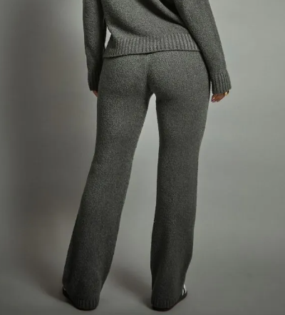 Mid Waist Ego Graphic Straight Leg Trousers In Grey Knit