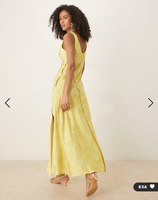 ASOS DESIGN cross back satin midi dress in lemon blurred print