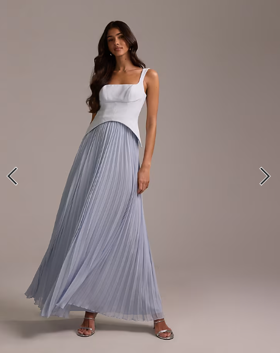 ASOS DESIGN bridesmaids hybrid maxi dress with pleated full skirt in blue