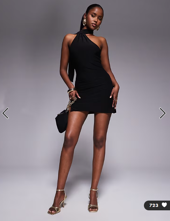 Fashionkilla exclusive slinky double sculpted halterneck scarf detail mini dress in black