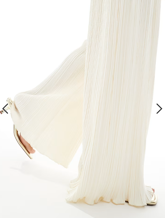 4th & Reckless Petite plisse elasticated waist wide leg trousers co-ord in cream