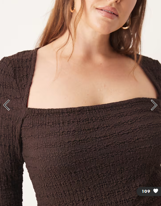 ASOS DESIGN Curve co-ord textured square neck flare sleeve top in chocolate