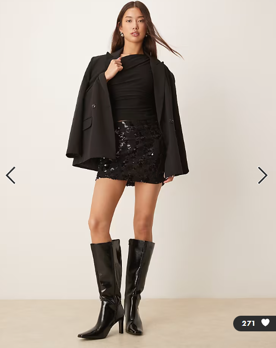 ASOS DESIGN ruffled sequin mesh semi sheer mini skirt in black