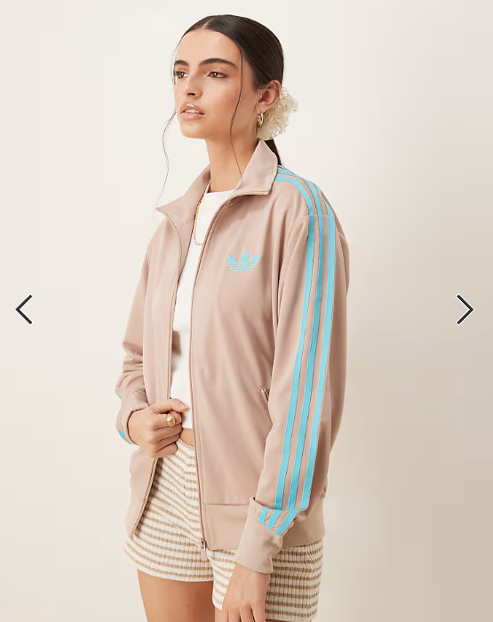 adidas Originals Firebird Loose track top in beige and blue