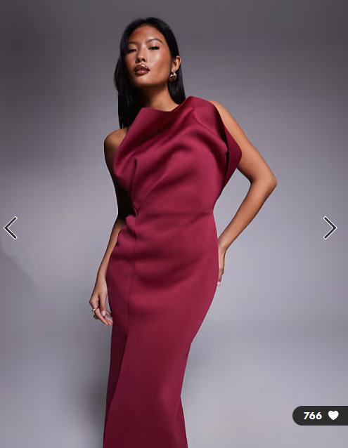 ASOS DESIGN Petite one shoulder exaggerated twist midi dress in burgundy scuba-style fabric