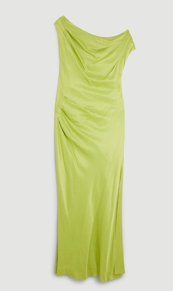 Satin Crepe One Shoulder Woven Maxi Dress