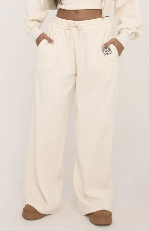 Tie Waist Swirl Graphic Detail Straight Leg Joggers In Stone