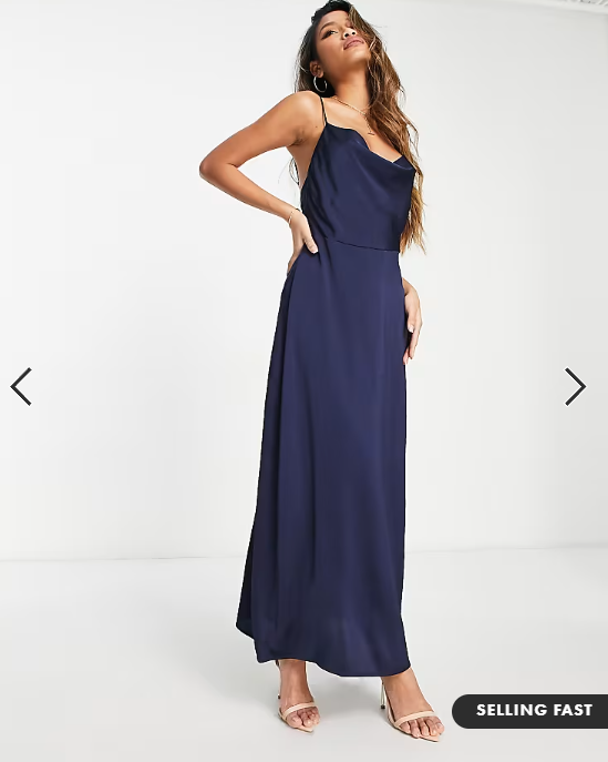 Vila satin cowl neck maxi dress in navy blue