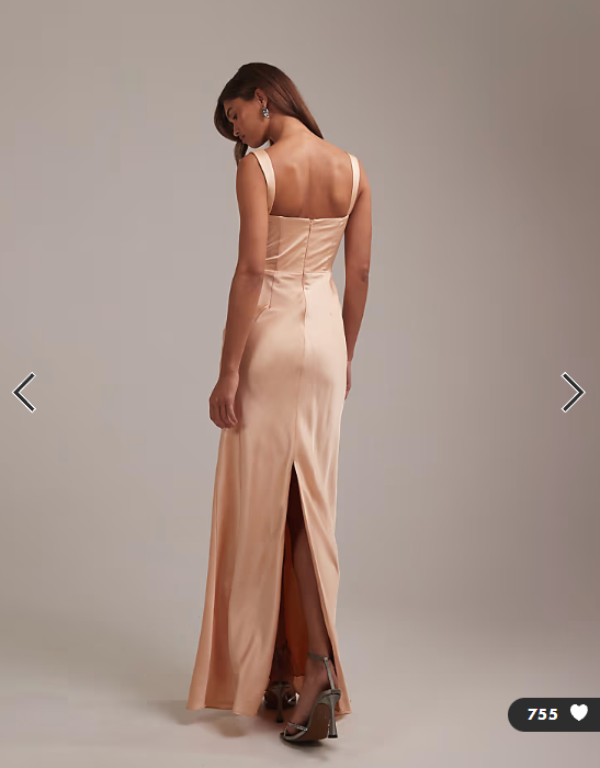 ASOS DESIGN bridesmaids satin draped bust maxi dress with column skirt in apricot