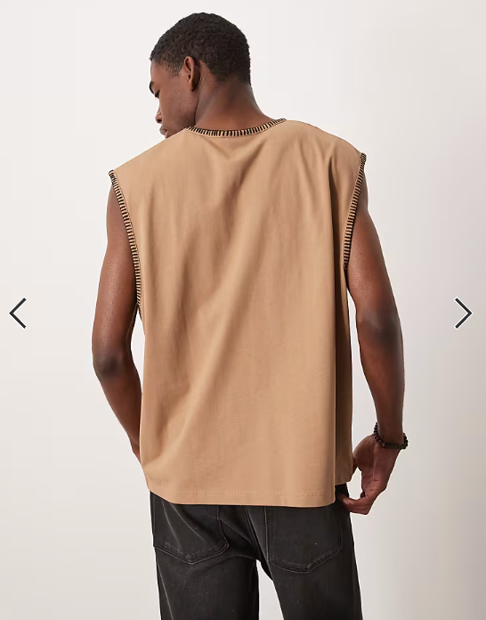 ASOS DESIGN oversized boxy v neck tank with stitch detail in brown