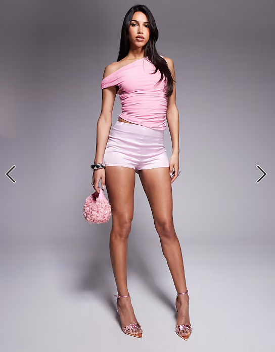Missyempire exclusive double layered slinky off shoulder top in baby pink