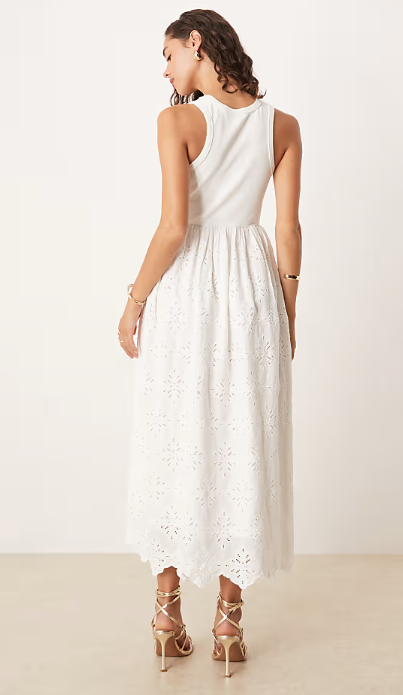 Asos - YAS sleeveless embroidered midi dress in white