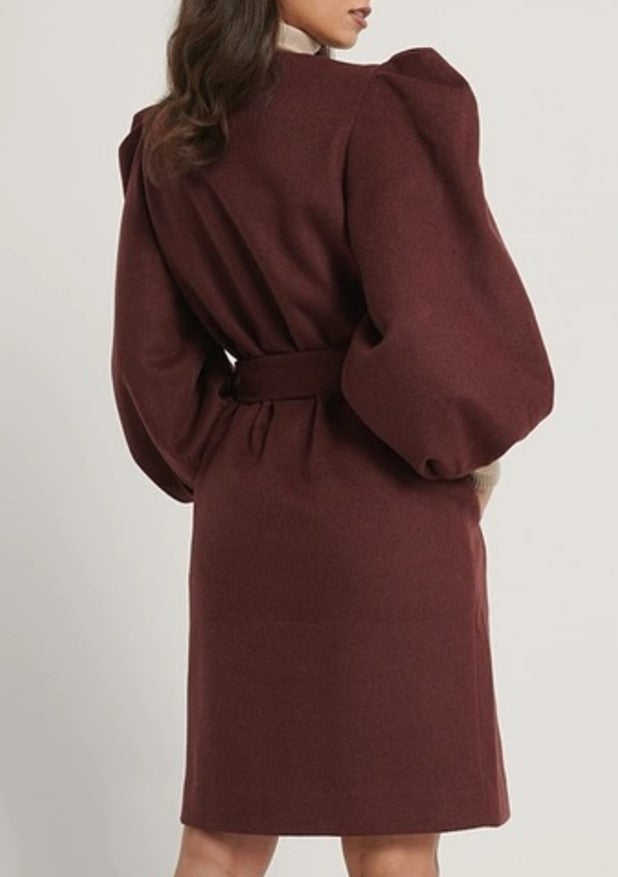 MANON TILSTRA X NA-KD Volume Sleeve Wool Coat Brown In Cinnamon