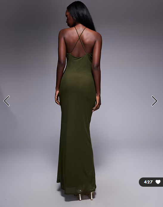 ASOS DESIGN halterneck maxi dress with 3D floral embellishment in olive green