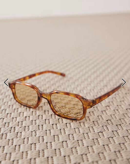 ASOS DESIGN slim rectangle reflective sunglasses in tortoise shell with yellow lens