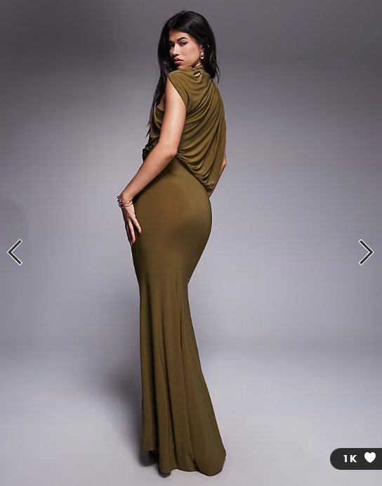 ASOS DESIGN one shoulder slinky drape maxi dress with cape detail in khaki