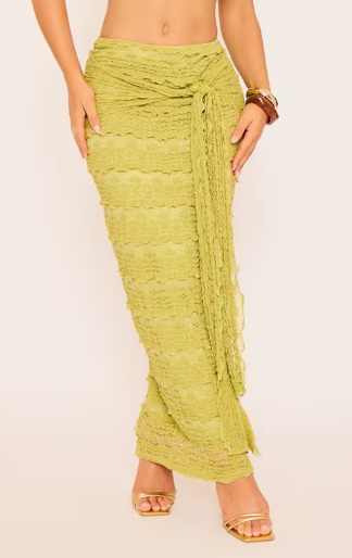 Ego - Tie Detail Maxi Skirt In Green