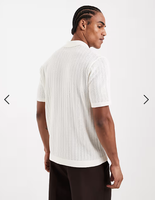 ONLY & SONS open knit polo shirt in cream.