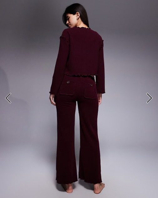 River Island jersey button up loungewear set in burgundy