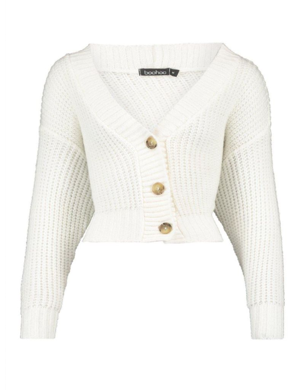 Boohoo Chunky Knit Crop Cardigan - cream